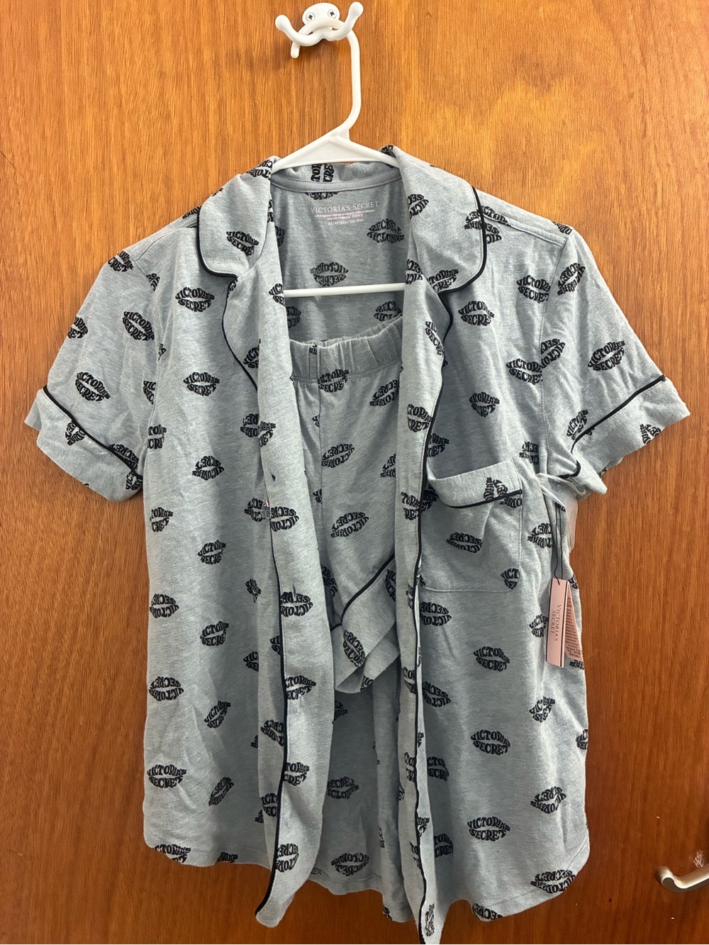 Victoria's Secret Gray Logo Short-Sleeve Pajama Set